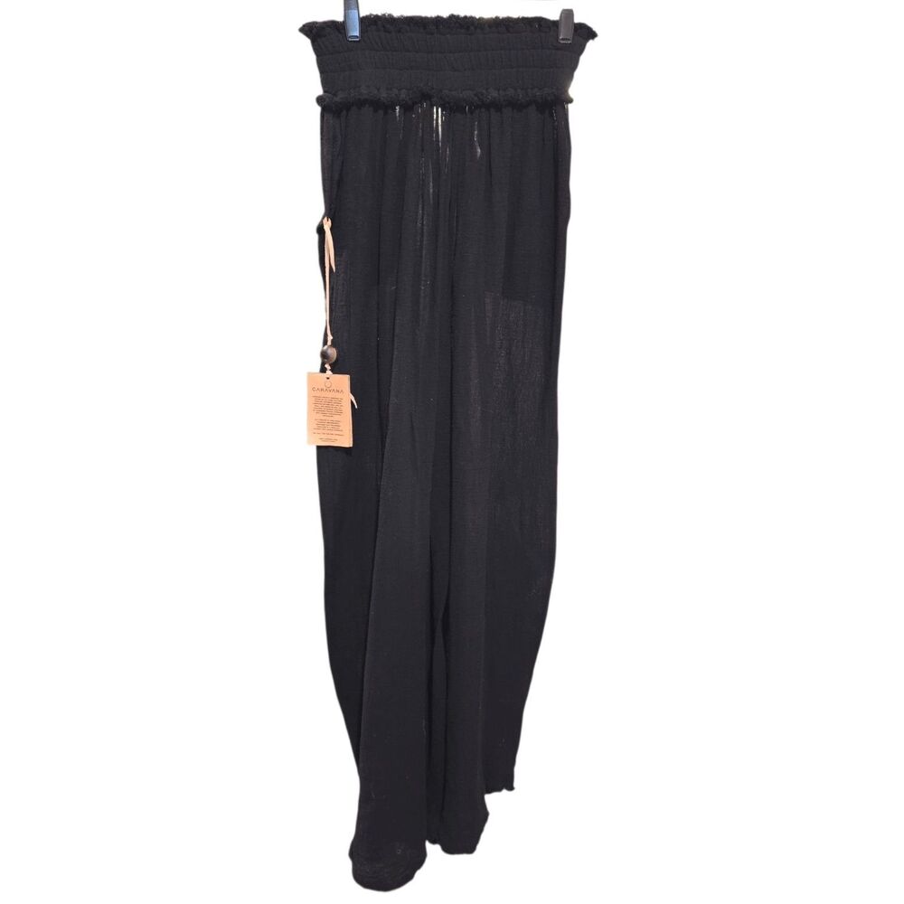 CARAVANA HIX NWT O/S Black Cotton Mayan Artisania Handmade Wide Leg Boho Pants